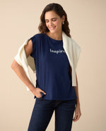 Camiseta manga corta rodada para mujer - Azul