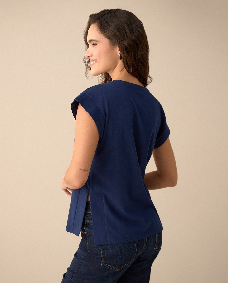 Camiseta manga corta rodada para mujer - Azul 34_101G000_AZU193923_4