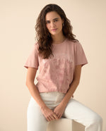 Camiseta con estampado brillante en frente para mujer - Rosa