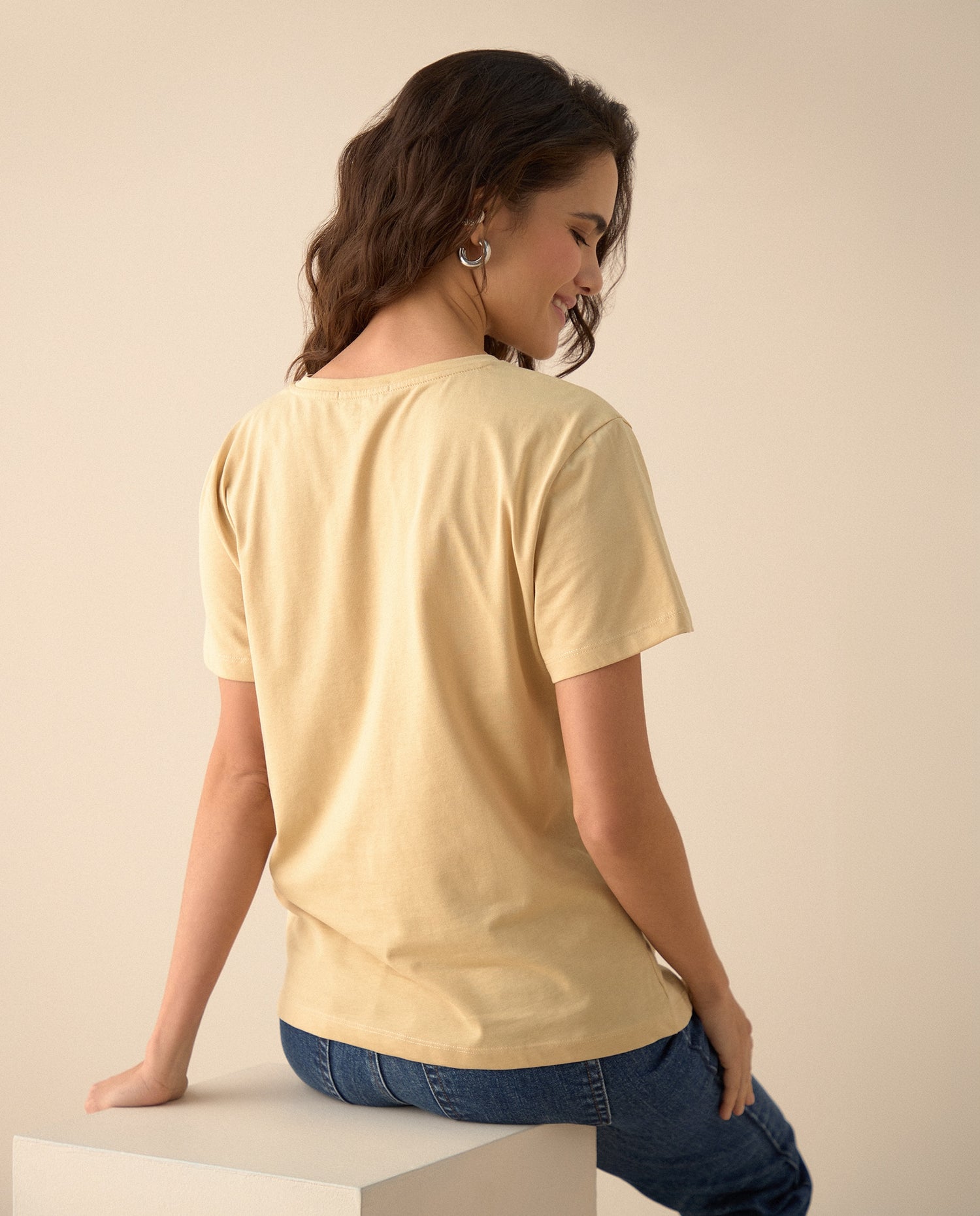 Camiseta con estampado en relieve para mujer - Amarillo