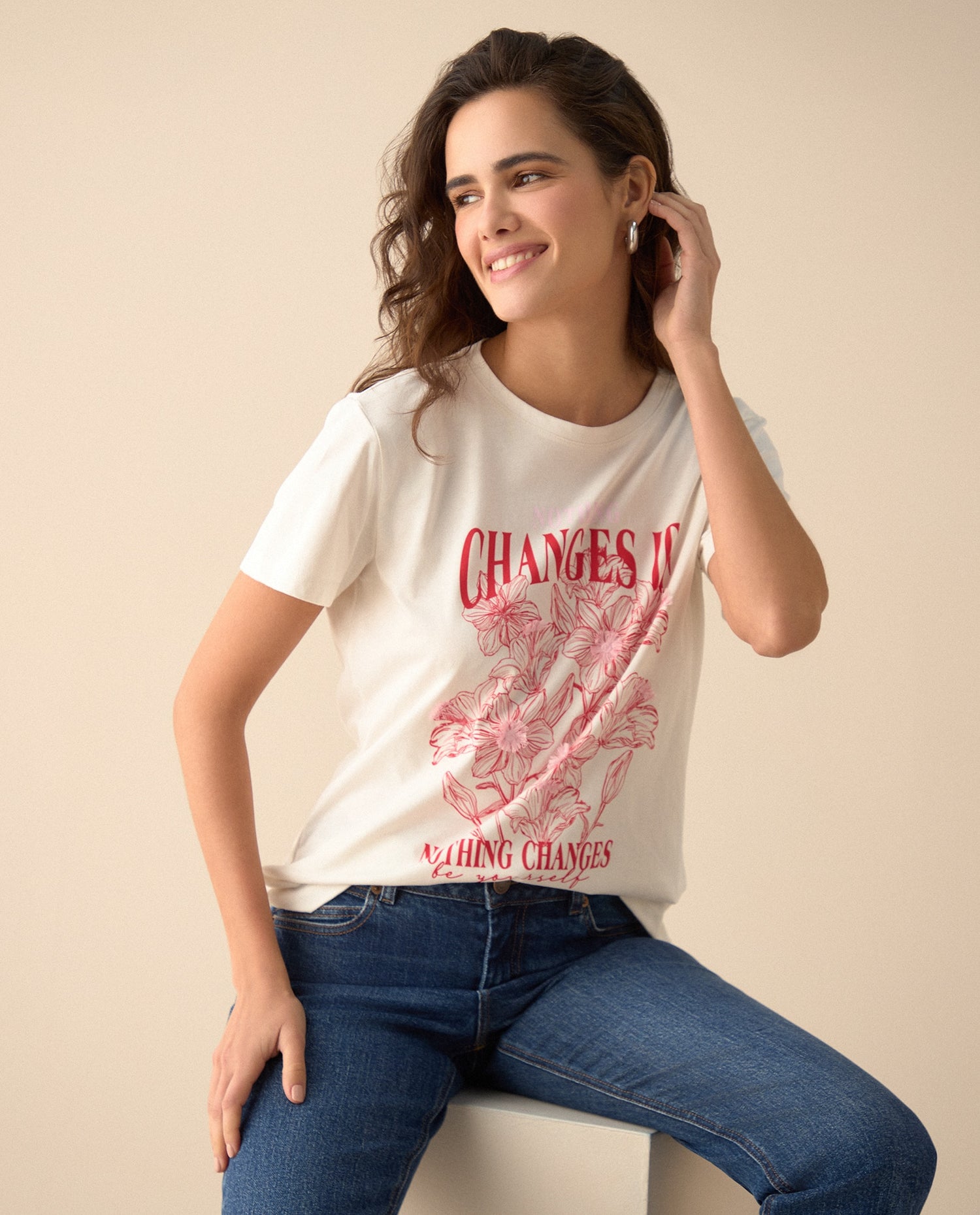 Camiseta de cuello redondo para mujer - Blanco