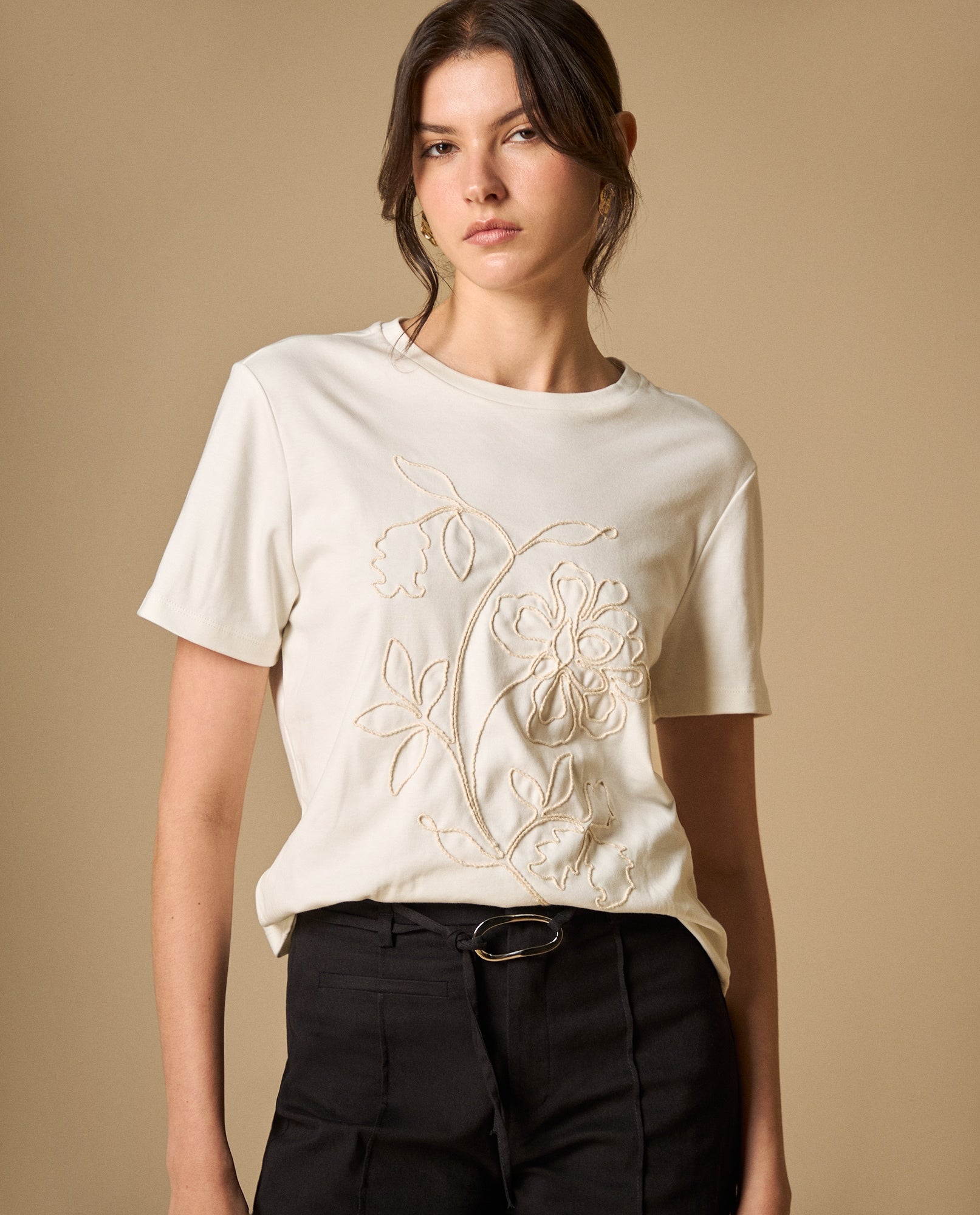Camiseta manga corta con bordado decorativo - Blanco 34_101H002_BLA114202_4