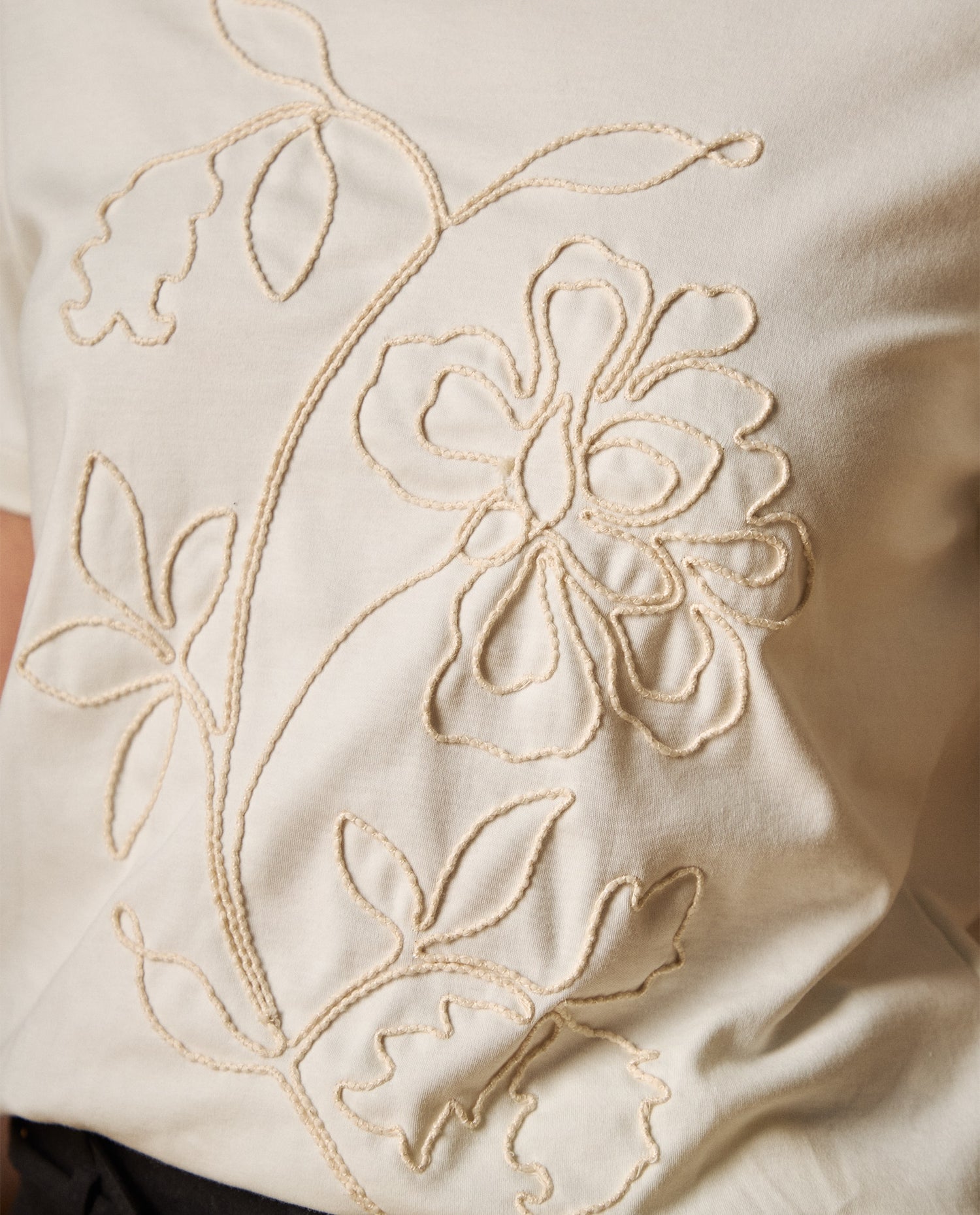 Camiseta manga corta con bordado decorativo - Blanco