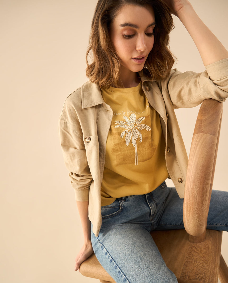 Camiseta con detalles bordados para mujer - Beige 34_102G005_BEI151132_6