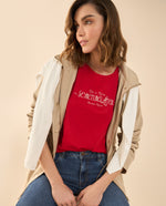 Camiseta con detalles bordados para mujer - Rojo