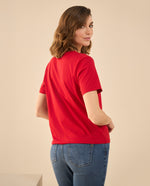 Camiseta con detalles bordados para mujer - Rojo