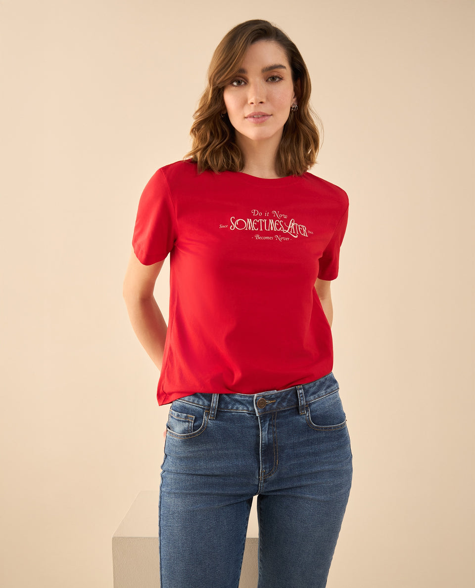 Camiseta con detalles bordados para mujer - Rojo 34_102G101_ROJ171537_5