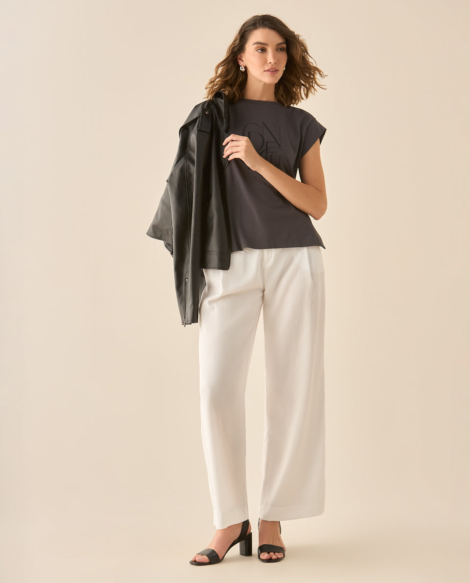 Camiseta manga sisa con letras estampadas al frente para mujer - Gris 34_103G003_GRI190203_6
