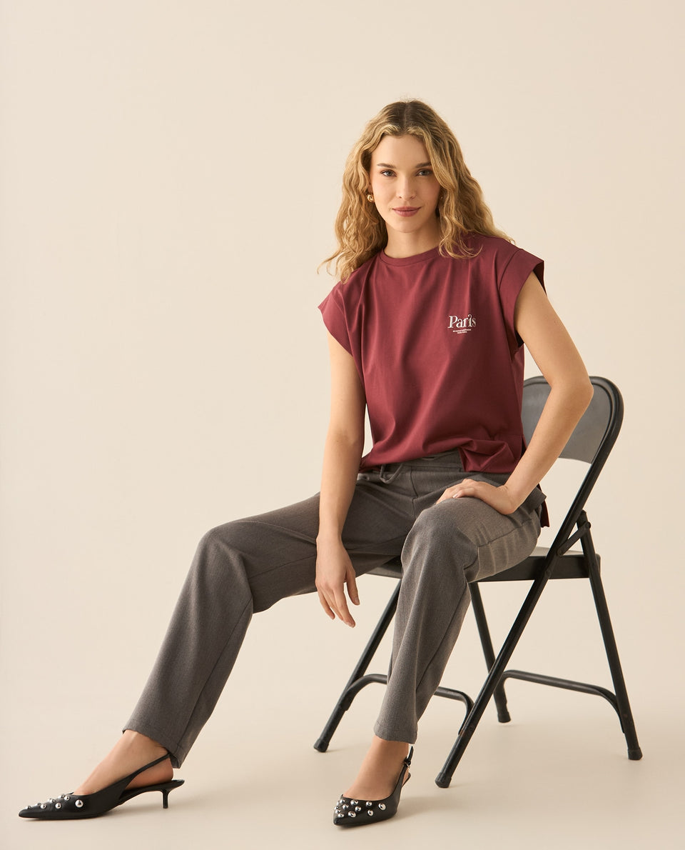 Camiseta manga sisa con letras estampadas al frente para mujer - Rojo 34_103G003_ROJ191531_3