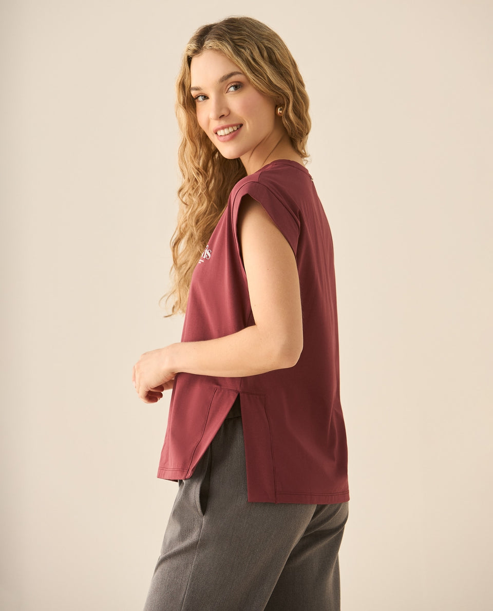 Camiseta manga sisa con letras estampadas al frente para mujer - Rojo 34_103G003_ROJ191531_4