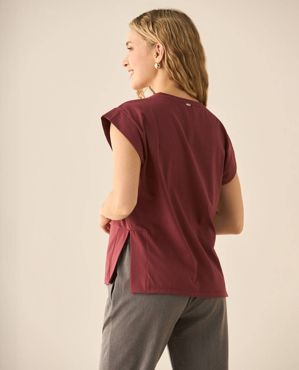 Camiseta manga sisa con letras estampadas al frente para mujer - Rojo 34_103G003_ROJ191531_5