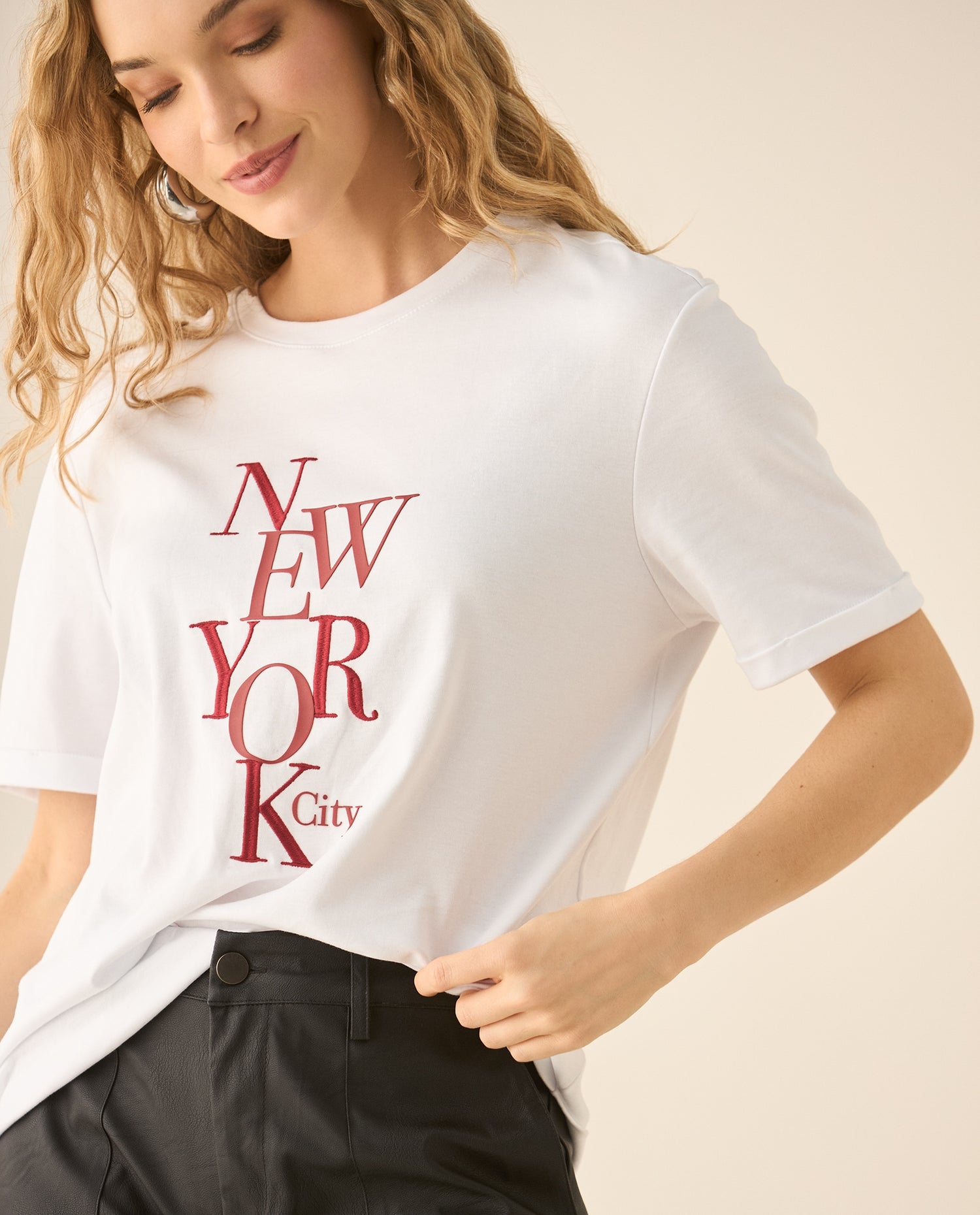 Camiseta manga corta con estampado al frente para mujer - Blanco