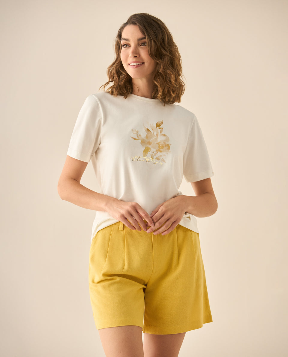 Camiseta tradicional con estampado al frente para mujer - Blanco 34_103G009_BLA114202_3