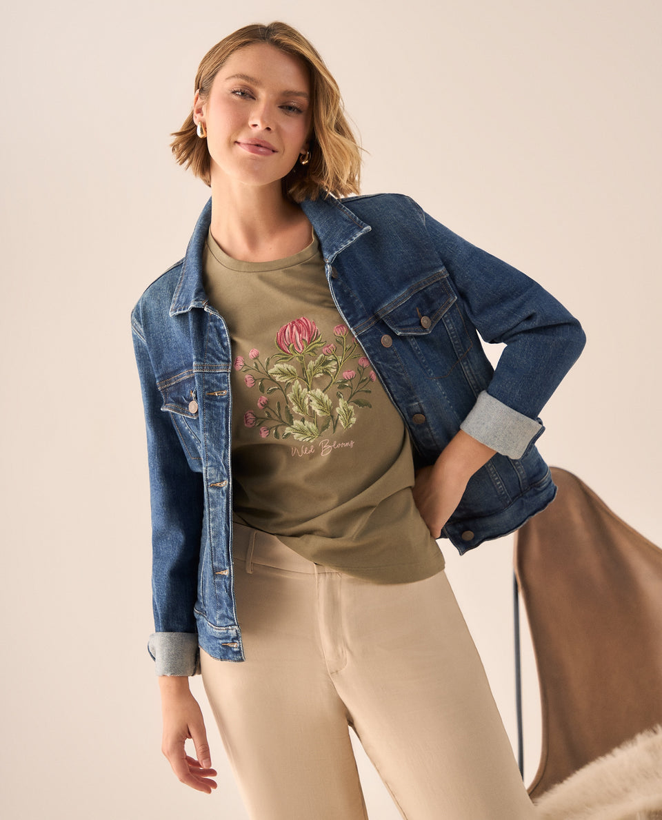 Camiseta Verde Bordado Floral Wild Blooms - Verde 34_109G001_VER180617_5