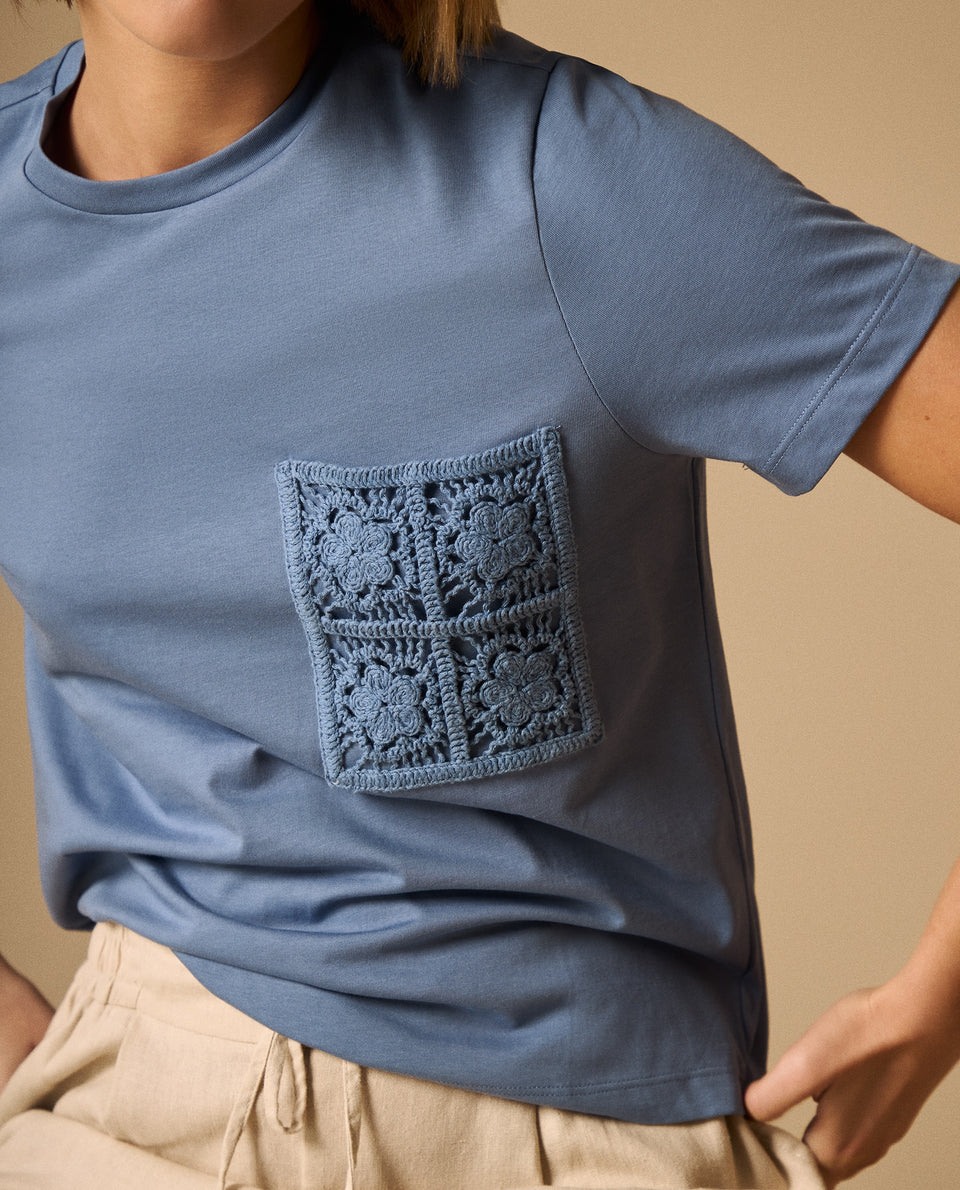 Camiseta con Bordado en Encaje - Azul 34_109G010_AZU174015_3