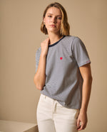 Camiseta Rayas con Corazón Bordado - Azul