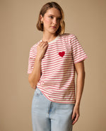 Camiseta Rayas con Corazón Bordado - Rojo