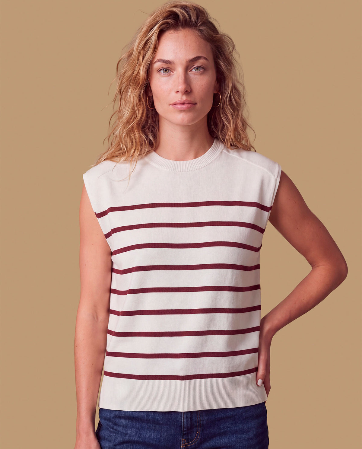 Camiseta manga sisa rayas minimalista - Rojo 34_109H200_ROJ191526_3