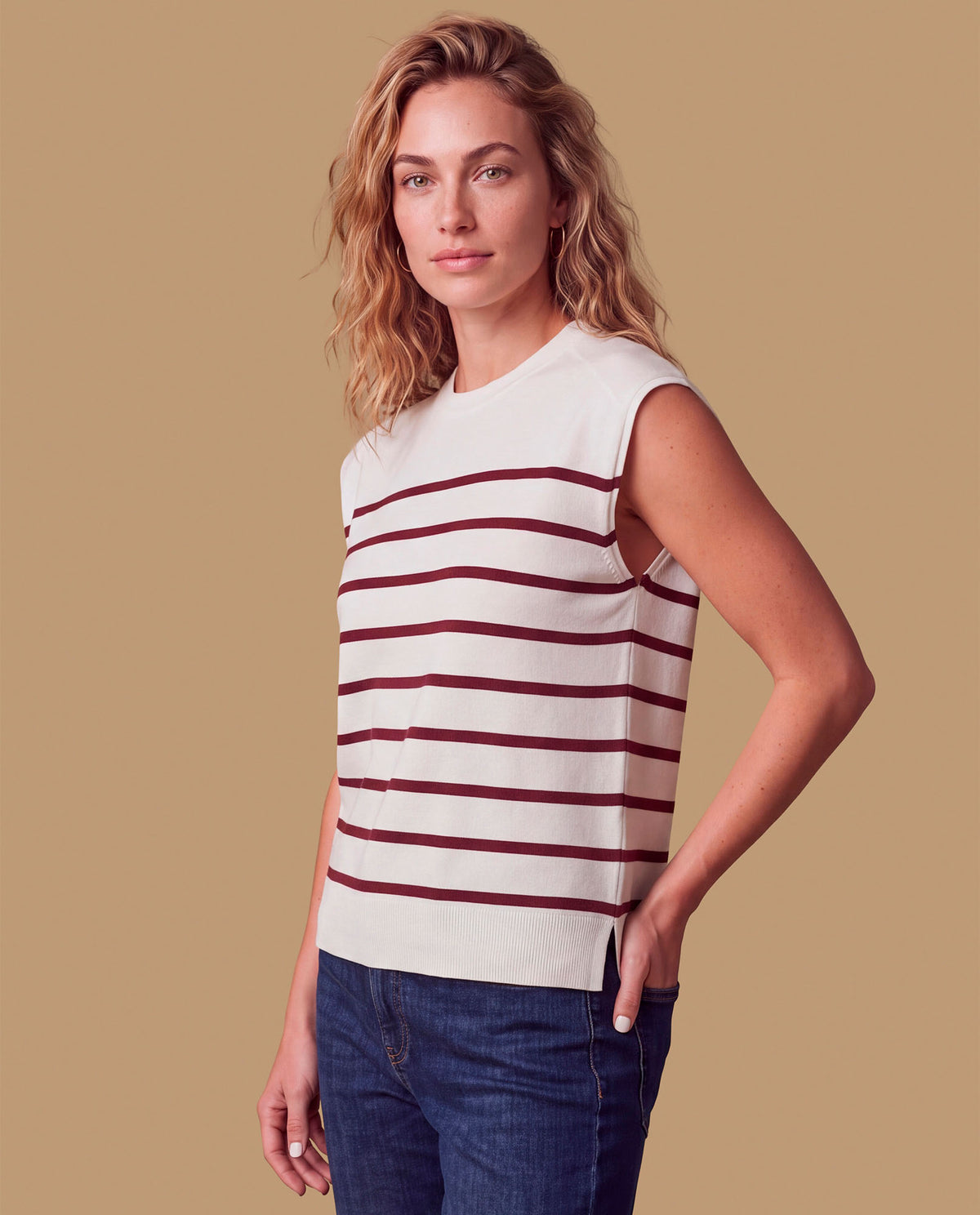 Camiseta manga sisa rayas minimalista - Rojo 34_109H200_ROJ191526_6