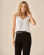 Camisa manga sisa de escote en V para mujer - Blanco