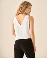 Camisa manga sisa de escote en V para mujer - Blanco