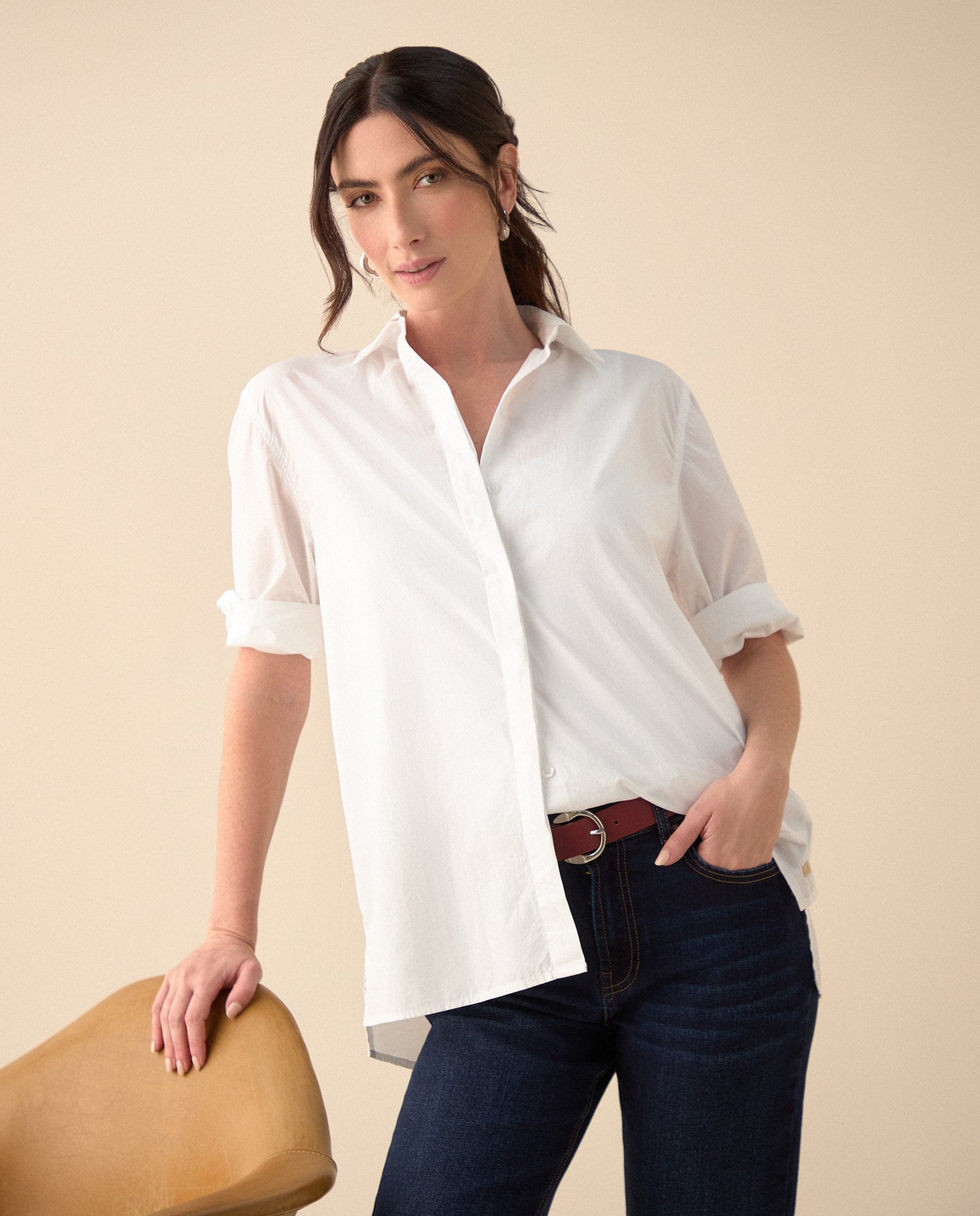 Camisa de botones manga larga para mujer - Blanco