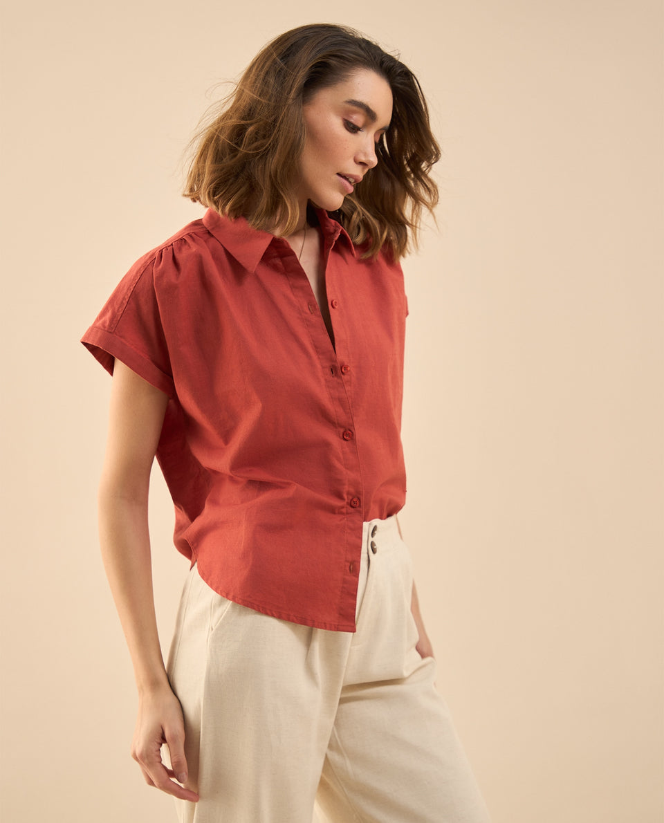 Camisa de cuello clásico para mujer - Rojo 34_111G005_ROJ181540_3
