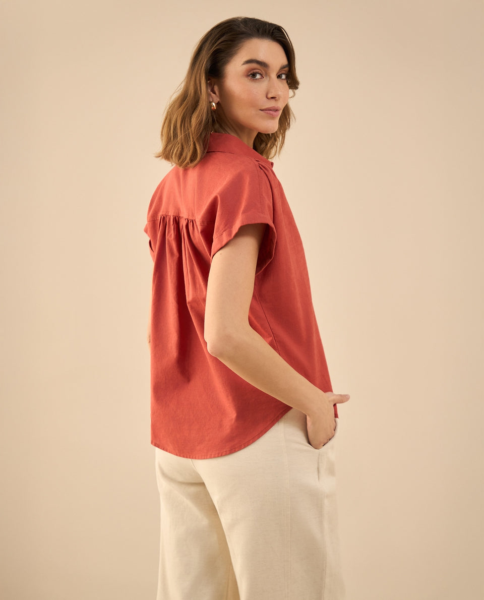 Camisa de cuello clásico para mujer - Rojo 34_111G005_ROJ181540_4