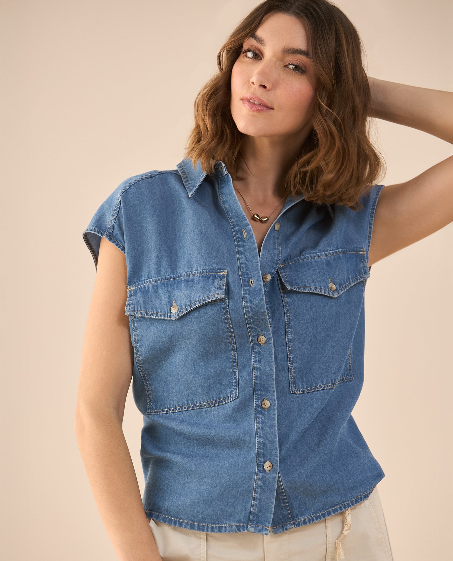 Camisa manga sisa para mujer - Azul