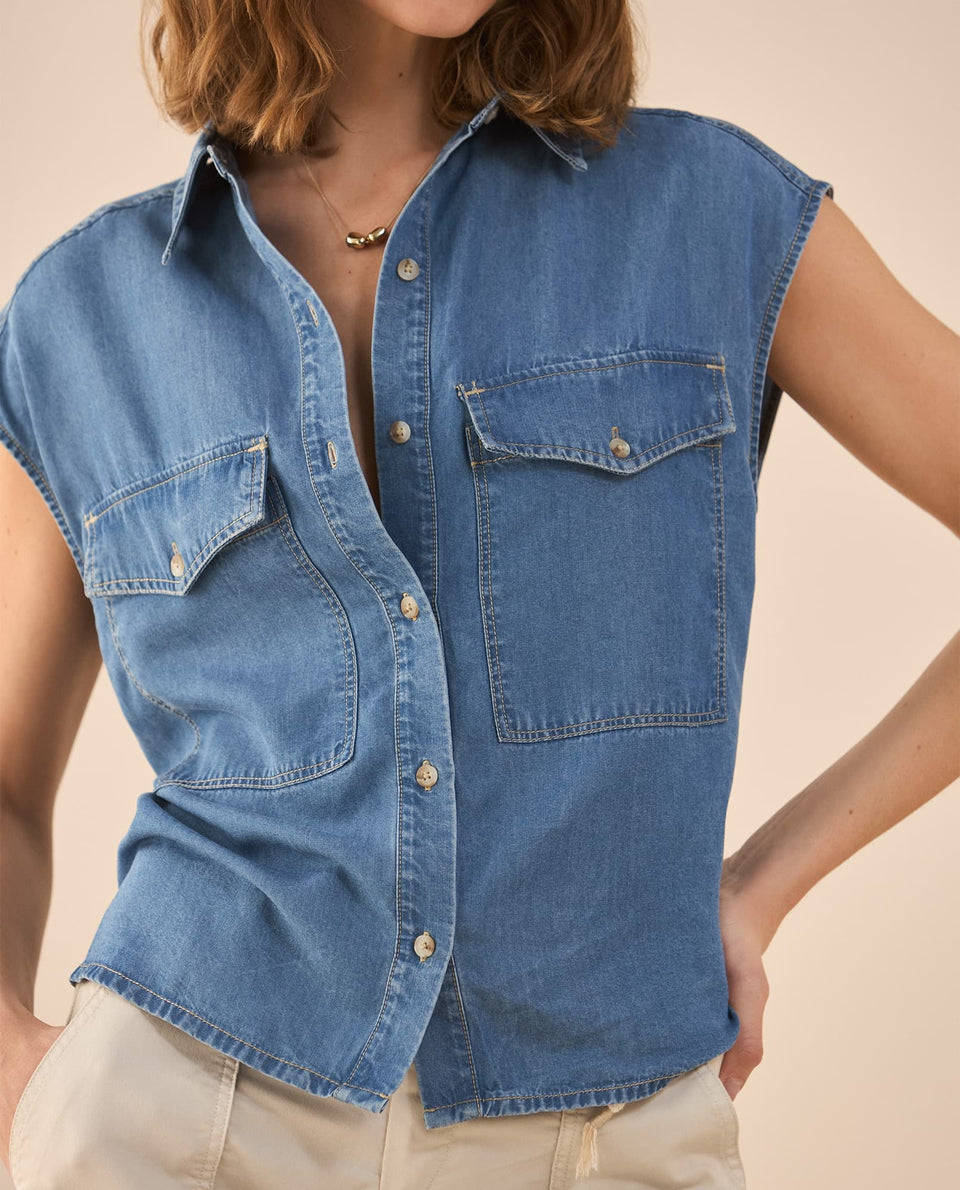 Camisa manga sisa para mujer - Azul 34_111G006_AZU174027_3
