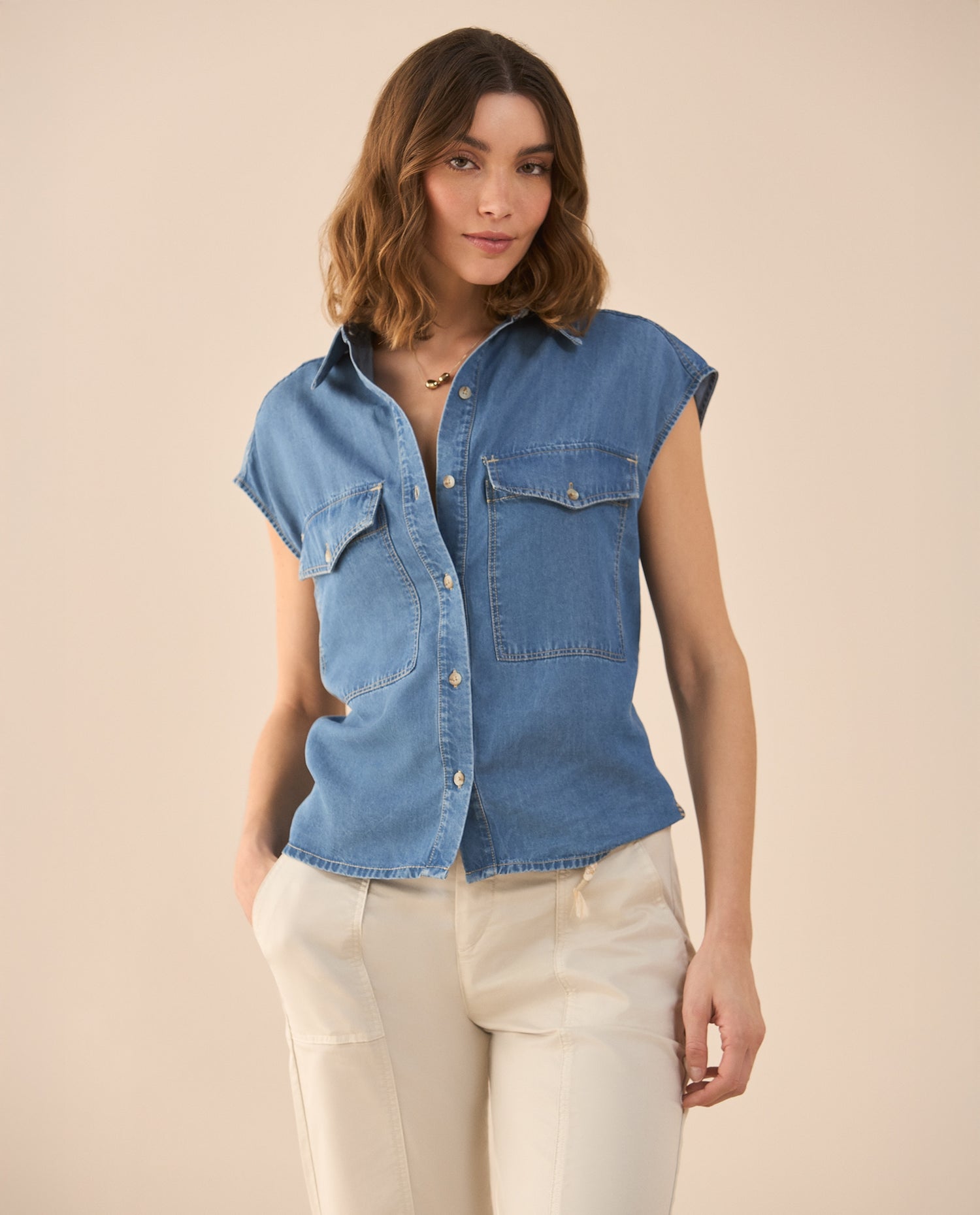 Camisa manga sisa para mujer - Azul