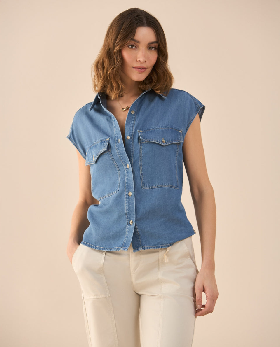 Camisa manga sisa para mujer - Azul 34_111G006_AZU174027_5