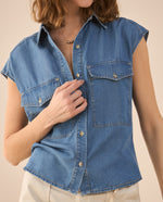 Camisa manga sisa para mujer - Azul