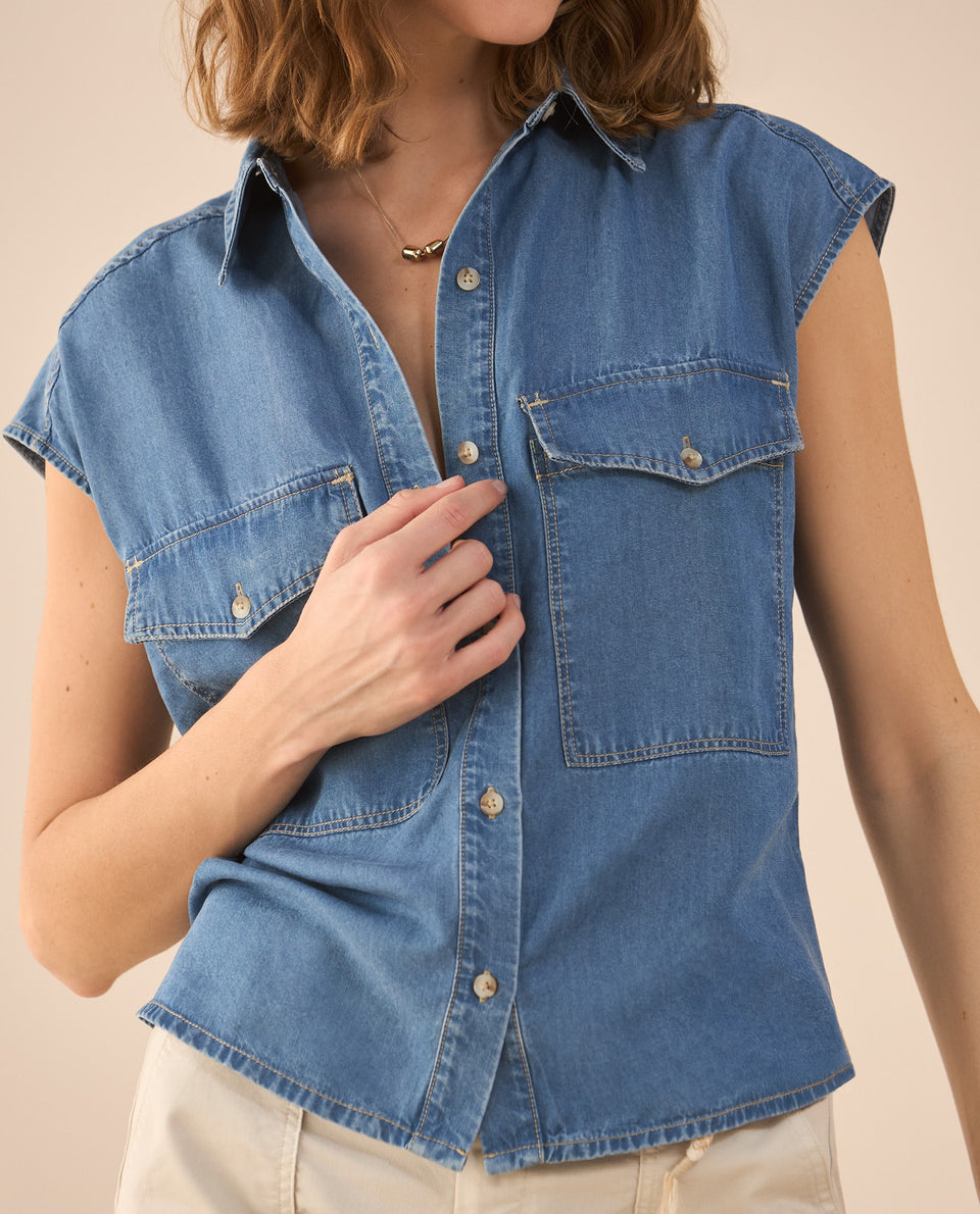 Camisa manga sisa para mujer - Azul 34_111G006_AZU174027_6