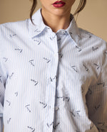 Camisa de cuello camisero manga larga en algodón - Azul