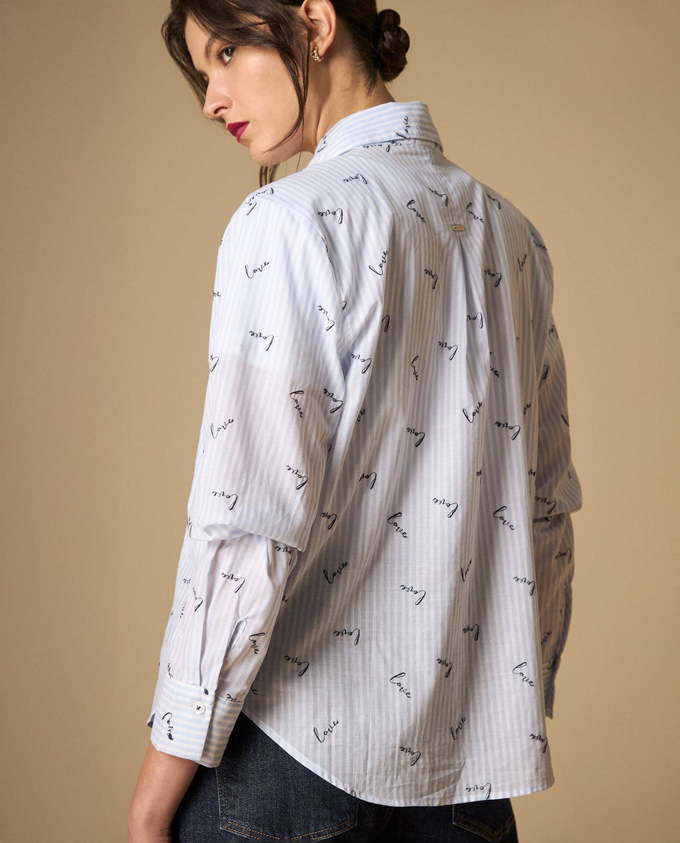 Camisa de cuello camisero manga larga en algodón - Azul 34_111H001_AZU134304_4