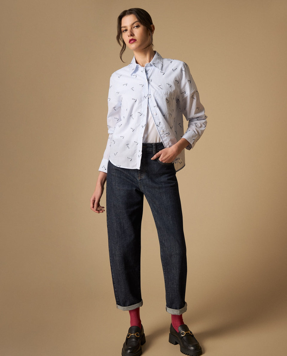 Camisa de cuello camisero manga larga en algodón - Azul 34_111H001_AZU134304_5
