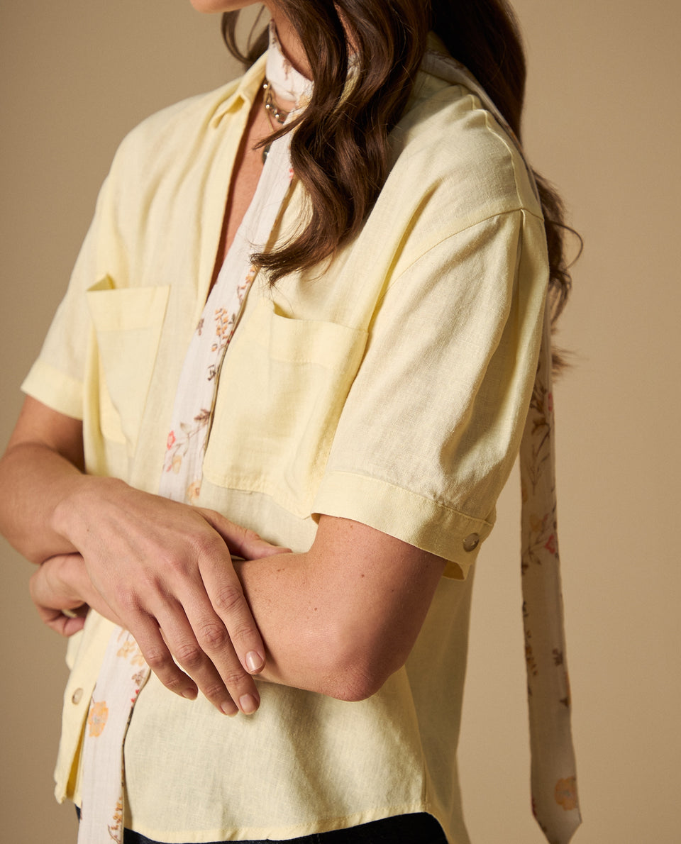 Camisa manga larga cuello camisero en viscosa-lino - Amarillo 34_111H004_AMA110616_3