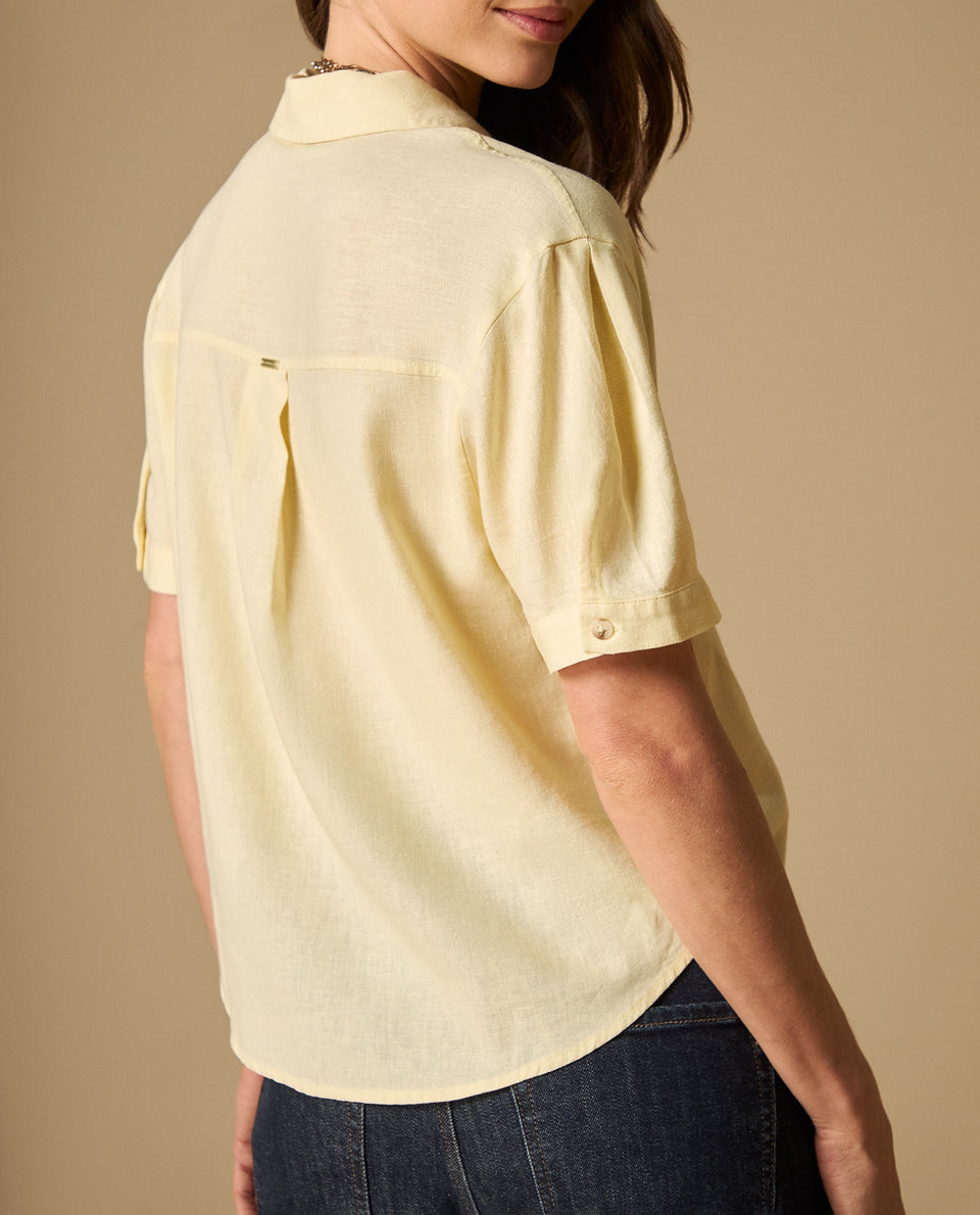 Camisa manga larga cuello camisero en viscosa-lino - Amarillo 34_111H004_AMA110616_4