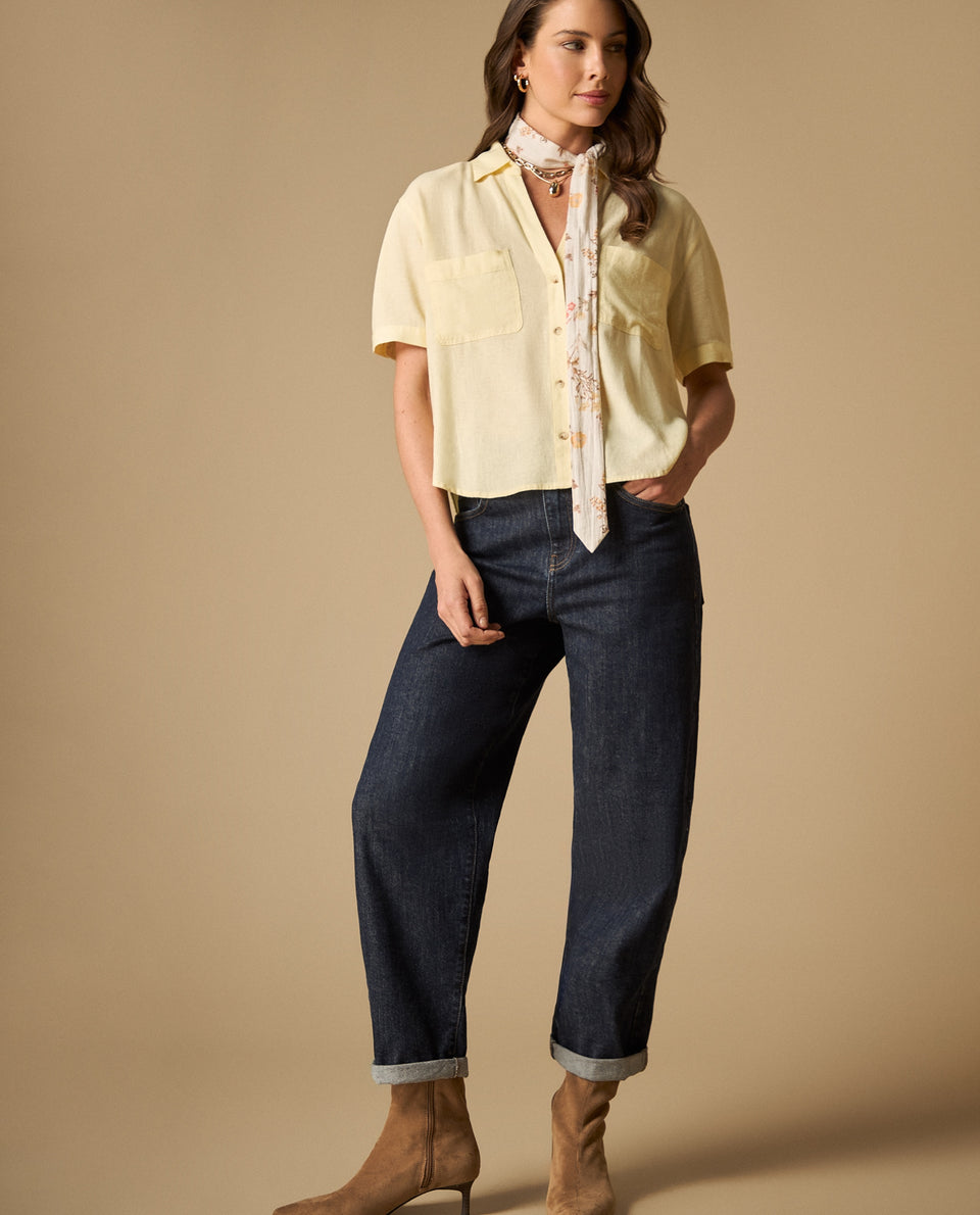 Camisa manga larga cuello camisero en viscosa-lino - Amarillo 34_111H004_AMA110616_5