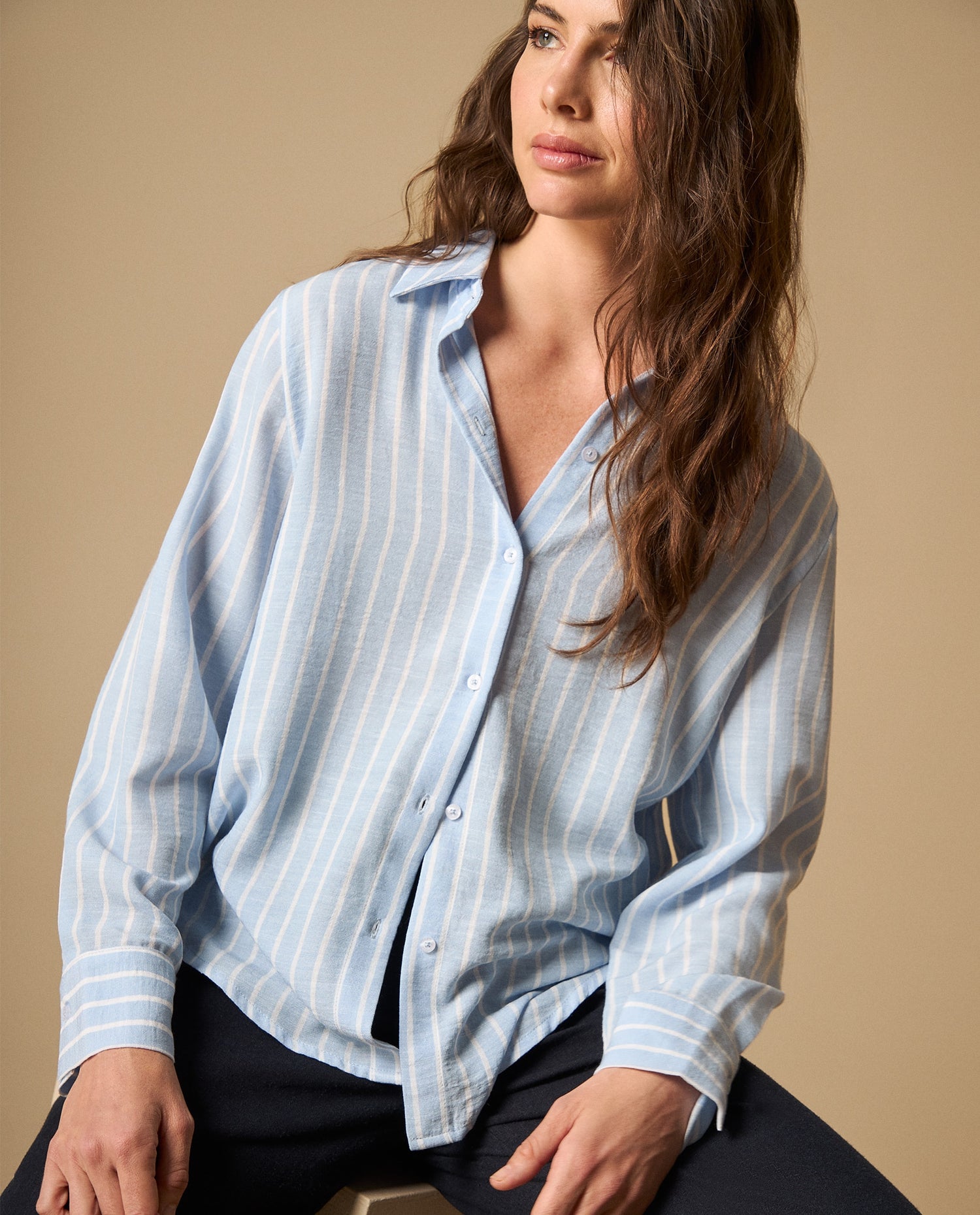 Camisa manga larga cuello camisero - Azul