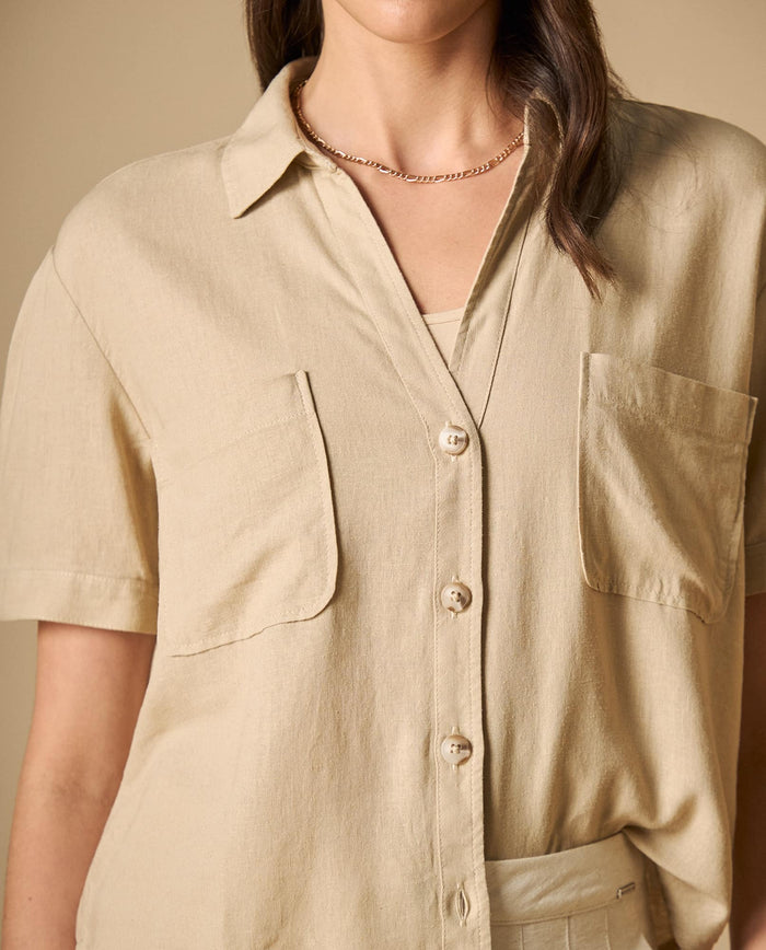 Camisa camisera manga corta con bolsillos - Beige 34_111H007_BEI151306_3