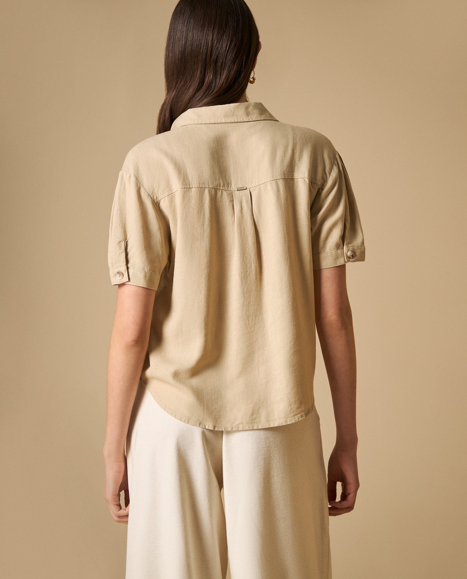 Camisa camisera manga corta con bolsillos - Beige 34_111H007_BEI151306_4