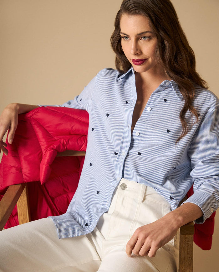 Camisa camisera manga larga en mezcla de algodón y lino - Azul 34_111H009_AZU144516_0