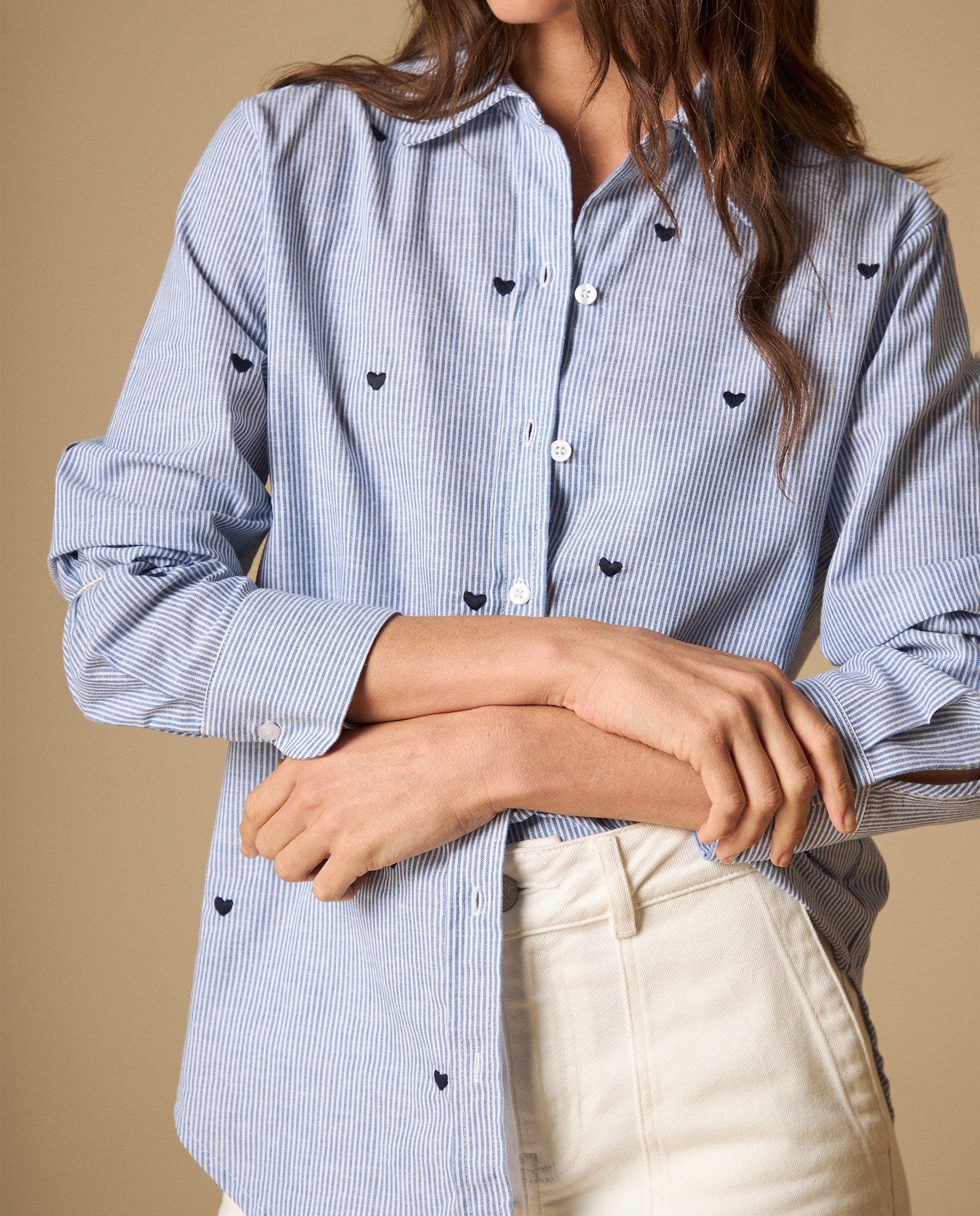 Camisa camisera manga larga en mezcla de algodón y lino - Azul 34_111H009_AZU144516_3