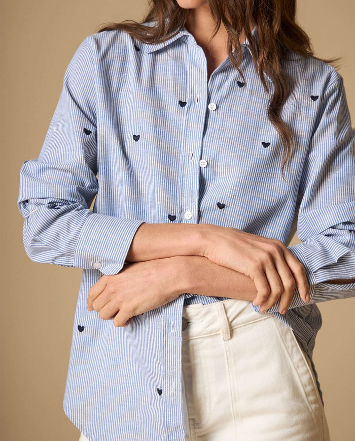 Camisa camisera manga larga en mezcla de algodón y lino - Azul 34_111H009_AZU144516_3