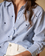 Camisa camisera manga larga en mezcla de algodón y lino - Azul