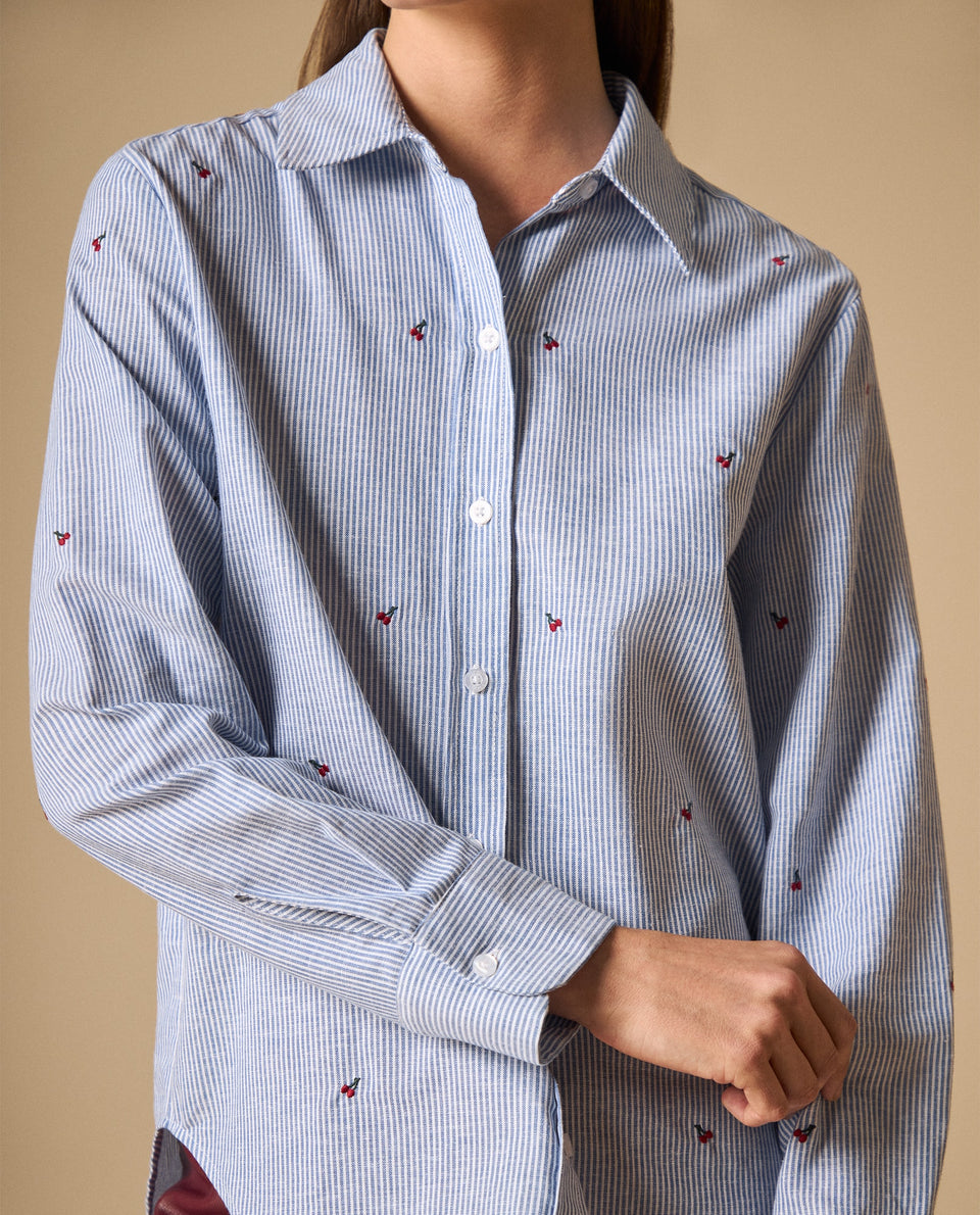 Camisa manga larga en mezcla de lino - Azul 34_111H010_AZU144516_3
