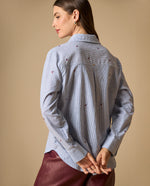 Camisa manga larga en mezcla de lino - Azul