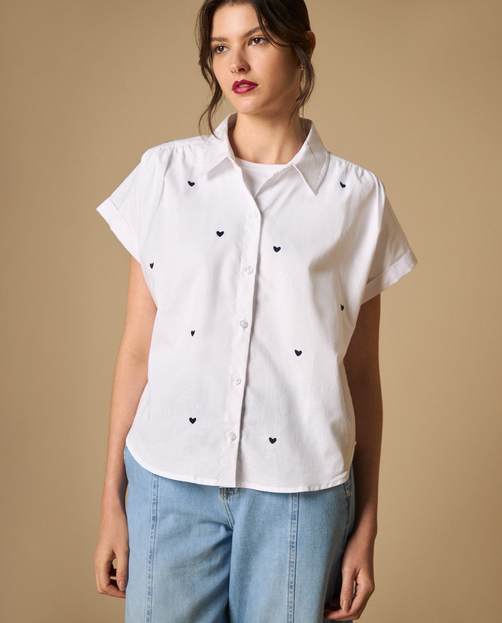 Camisa bordada manga sisa con cuello camisero - Blanco 34_111H012_BLA110601_0